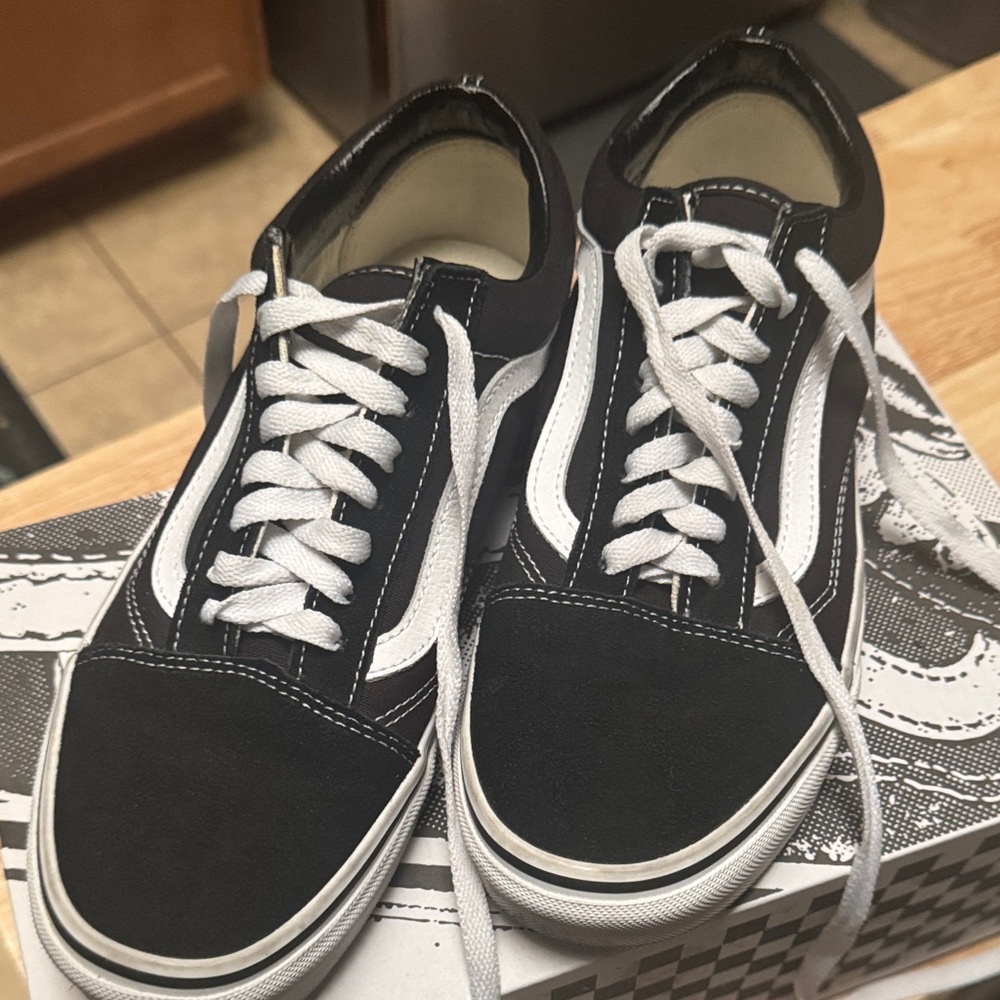 Vans Black Slip-On Loafers with White Side Stripe